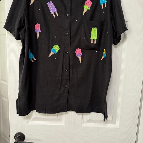 The Quacker Factory Linen Blend Embroidered Ice Cream Popsicles Top Size 1X - Picture 3 of 13